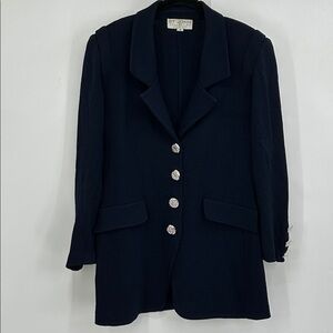 St John Collection By Marie Gray Knit Blazer Navy Blue Size 8